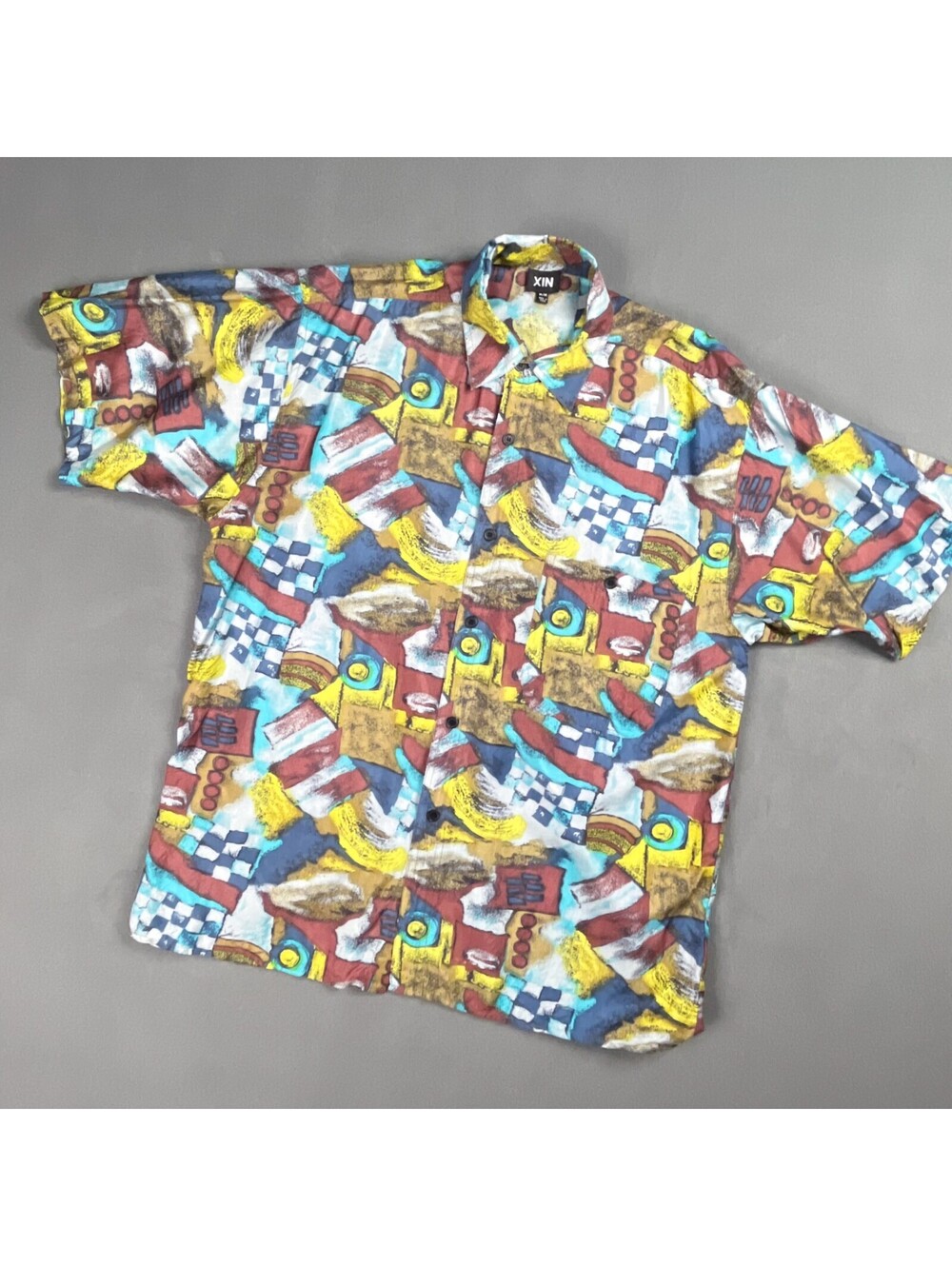 Vintage Silk Button Up Men's Shirt with Abstract Pattern